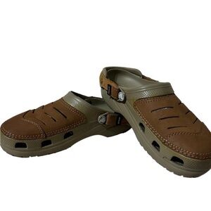CROCS Yukon Mens Lightweight Leather Sandals - Khaki/Coffee Mens Size 7 EUC